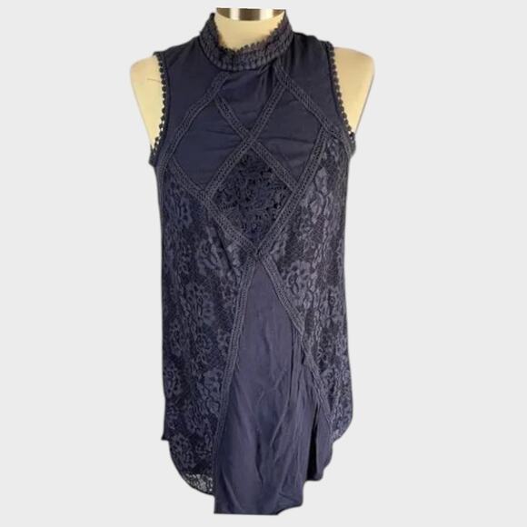 Skylar & Jade Medium Lace Cut Out Dress High Neck Keyhole Back Sleeveless Rayon - Picture 1 of 10